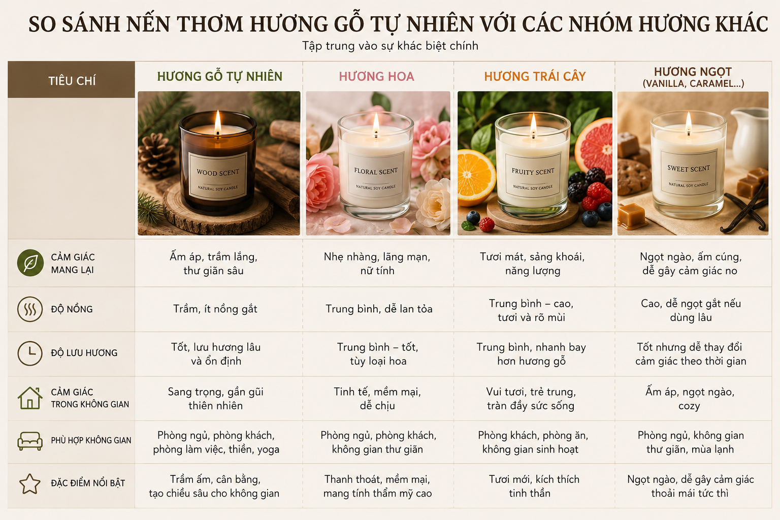 Sự khác biệt giữa nến thơm hương gỗ và các loại nến khác